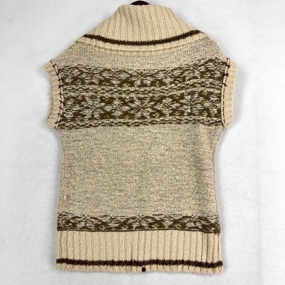 Free People Women's Size X-Small Cream Brown Purple Wool Blend Boho Sweater - Picture 10 of 10